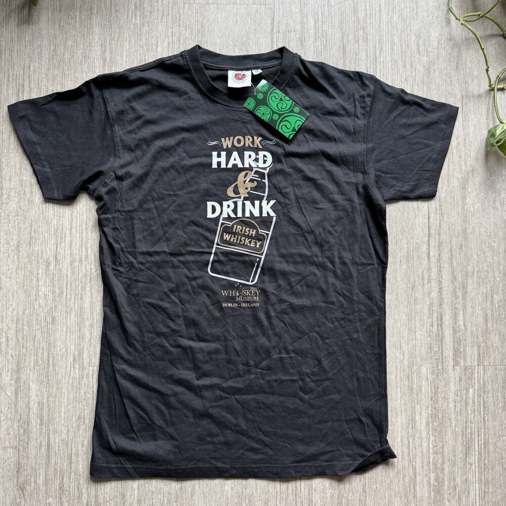 Irish Whiskey Museum Tee Shirt NWT Men M Slim Work Hard & Drink Whiskey Dublin